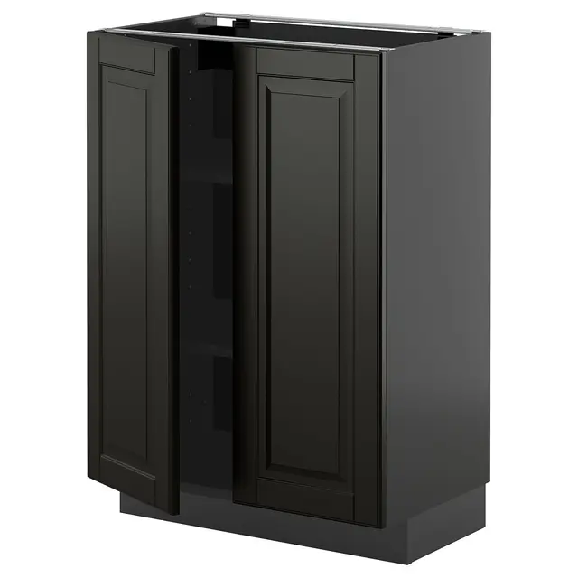 METOD Підлогова шафка/полиці/2 дверцят - чорно-сірий/Bodbyn чорний 60x37 см