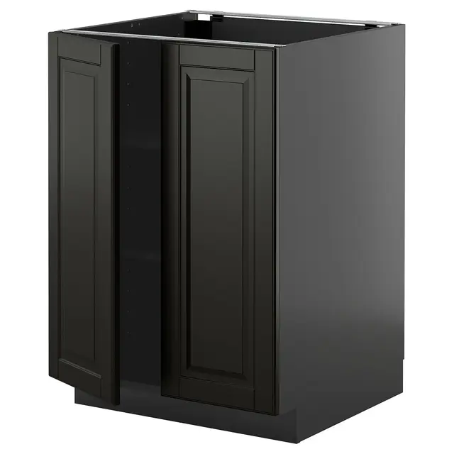 METOD Підлогова шафка/полиці/2 дверцят - чорно-сірий/Bodbyn чорний 60x60 см