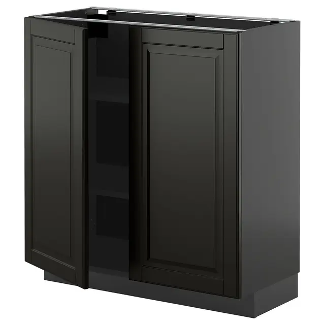METOD Підлогова шафка/полиці/2 дверцят - чорно-сірий/Bodbyn чорний 80x37 см