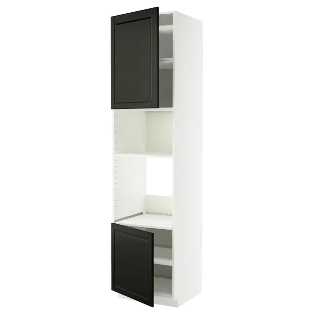 METOD Висока шафа для вбудованої техніки - білий/Bodbyn чорний 60x60x240 см
