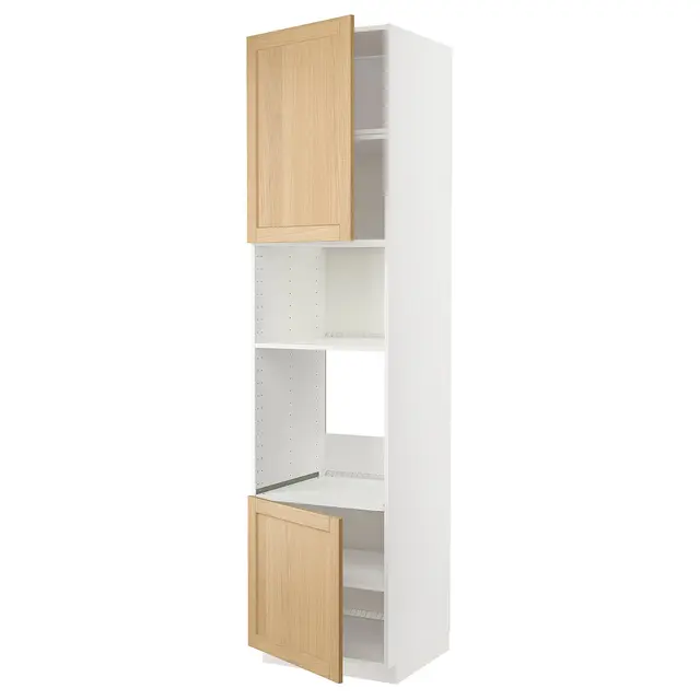 METOD Висока шафа для вбудованої техніки - білий/Forsbacka дуб 60x60x240 см