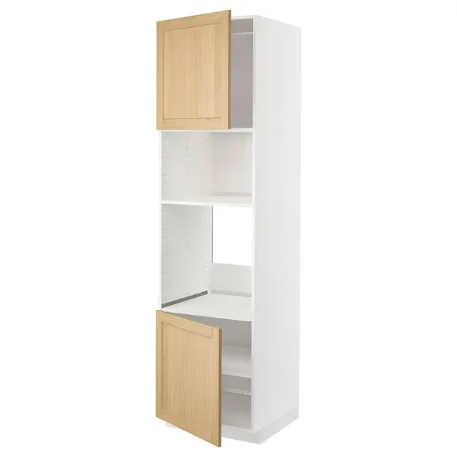 METOD Висока шафа для вбудованої техніки - білий/Forsbacka дуб 60x60x220 см