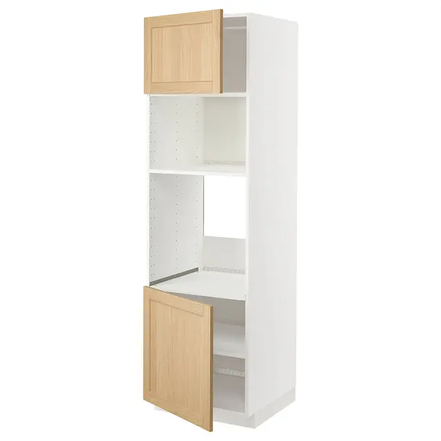 METOD Висока шафа для вбудованої техніки - білий/Forsbacka дуб 60x60x200 см