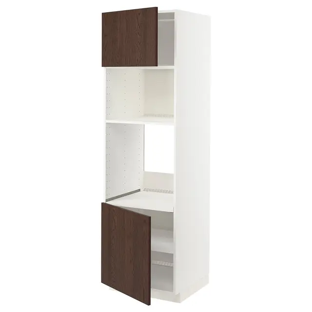 METOD Висока шафа для вбудованої техніки - білий/Sinarp коричневий 60x60x200 см