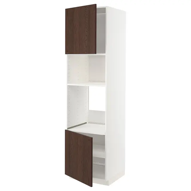 METOD Висока шафа для вбудованої техніки - білий/Sinarp коричневий 60x60x220 см