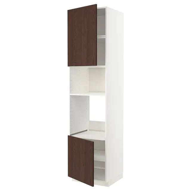 METOD Висока шафа для вбудованої техніки - білий/Sinarp коричневий 60x60x240 см