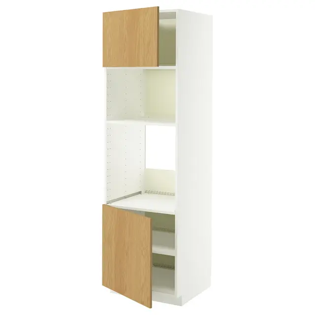 METOD Висока шафа для вбудованої техніки - білий/Sinarp дубовий шпон 60x60x200 см