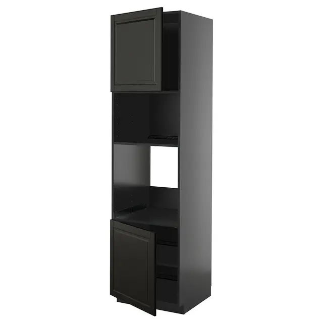 METOD Висока шафа для вбудованої техніки - чорно-сірий/Bodbyn чорний 60x60x220 см