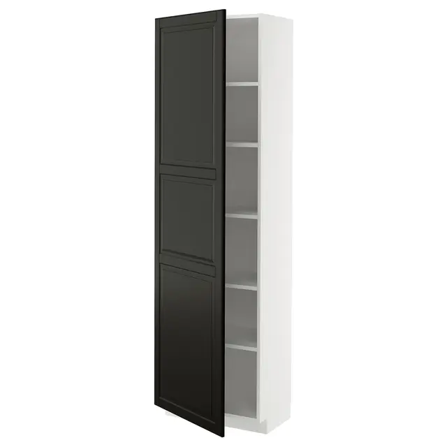 METOD Висока шафка/полиці - білий/Bodbyn чорний 60x37x200 см