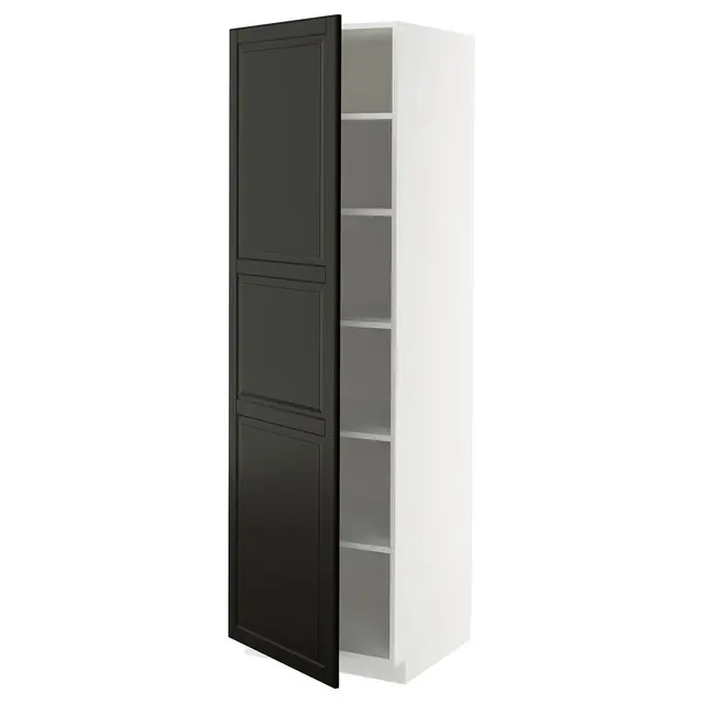 METOD Висока шафка/полиці - білий/Bodbyn чорний 60x60x200 см