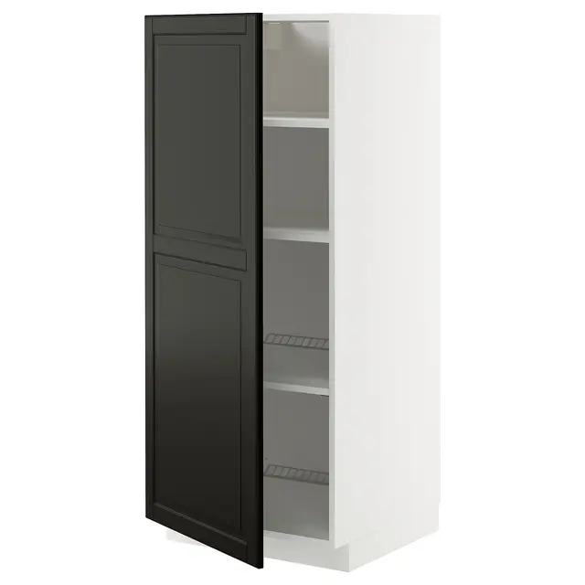 METOD Висока шафка/полиці - білий/Bodbyn чорний 60x60x140 см