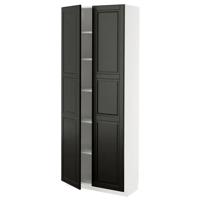 METOD Висока шафка/полиці - білий/Bodbyn чорний 80x37x200 см