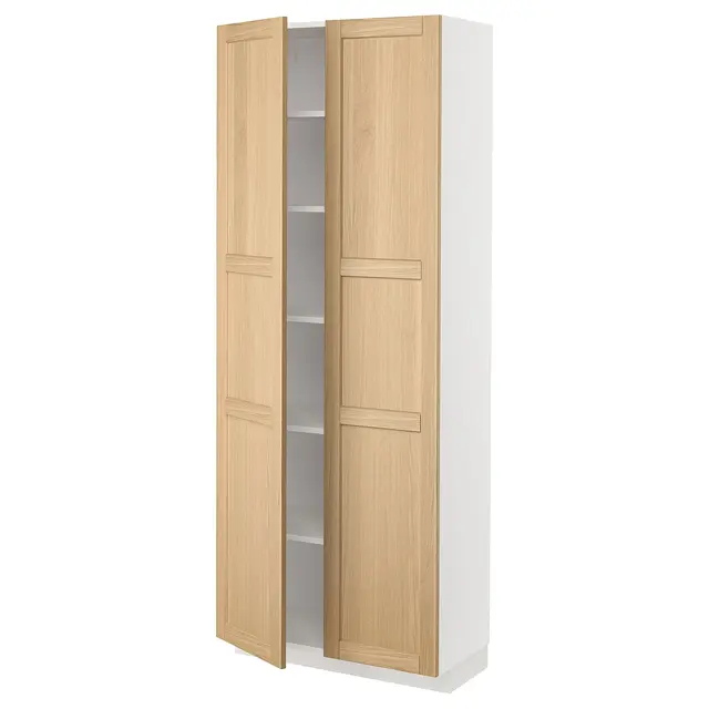 METOD Висока шафка/полиці - білий/Forsbacka дуб 80x37x200 см