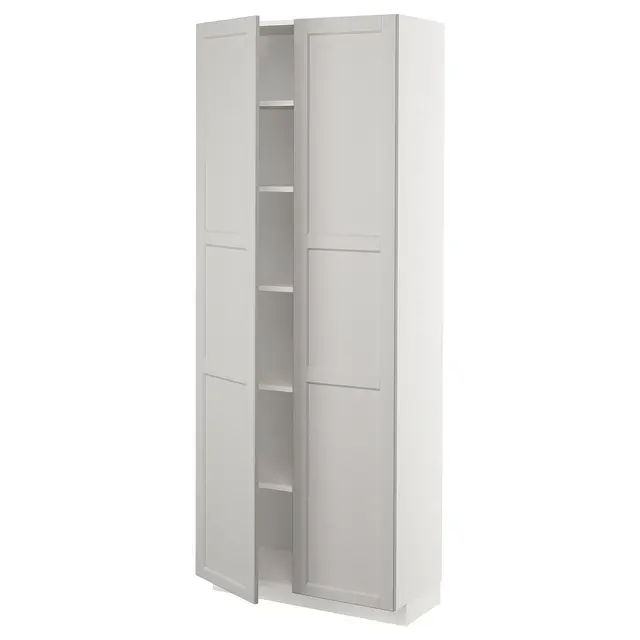METOD Висока шафка/полиці - білий/Lerhyttan світло-сірий 80x37x200 см