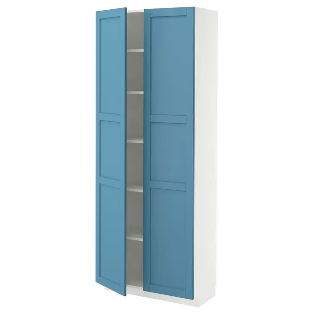 METOD Висока шафка/полиці - білий/Lerhyttan синій 80x37x200 см