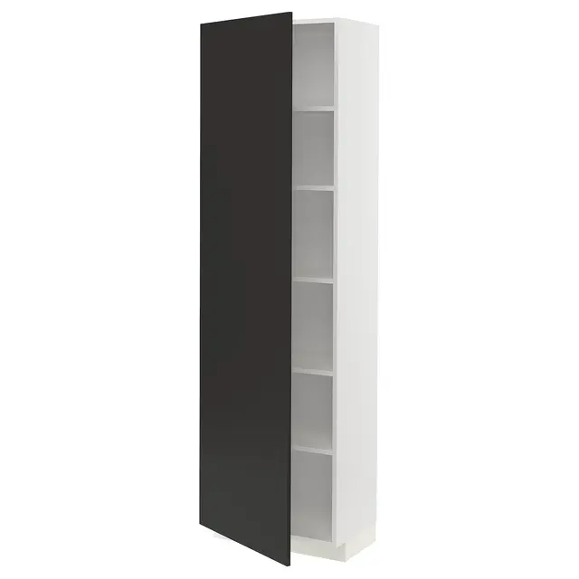 METOD Висока шафка/полиці - білий/Nickebo матовий антрацит 60x37x200 см