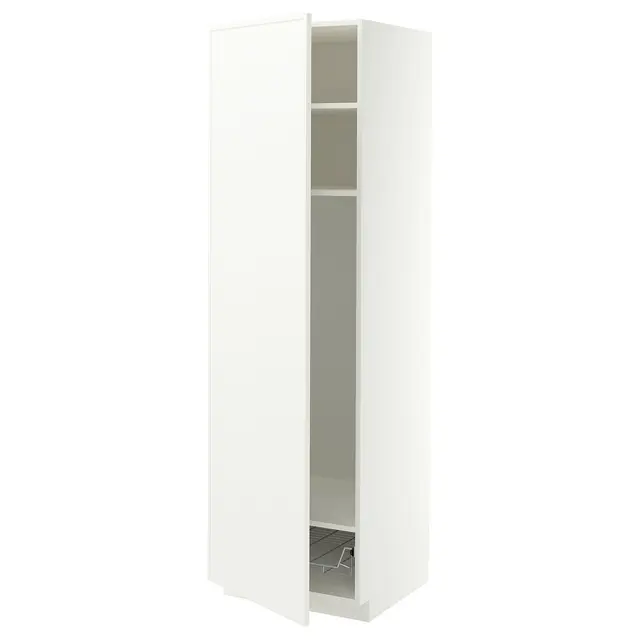 METOD Висока шафа, полиці/дротяний кошик - білий/Aspudden матовий білий 60x60x200 см