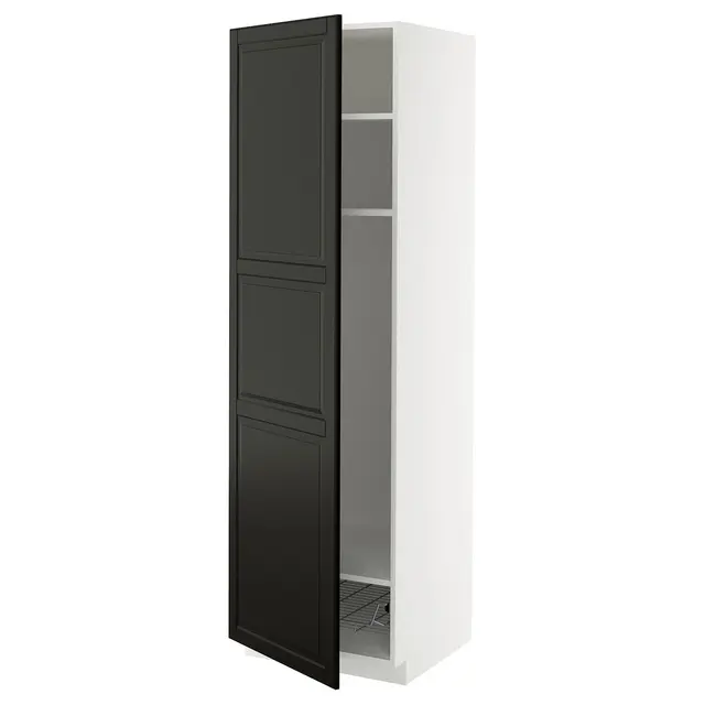 METOD Висока шафа, полиці/дротяний кошик - білий/Bodbyn чорний 60x60x200 см