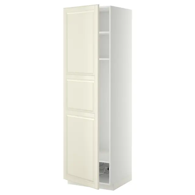 METOD Висока шафа, полиці/дротяний кошик - білий/Bodbyn кремовий 60x60x200 см