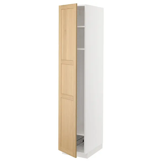 METOD Висока шафа, полиці/дротяний кошик - білий/Forsbacka дуб 40x60x200 см