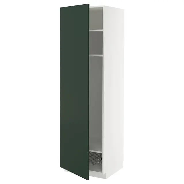 METOD Висока шафа, полиці/дротяний кошик - білий/Havstorp глибокий зелений 60x60x200 см