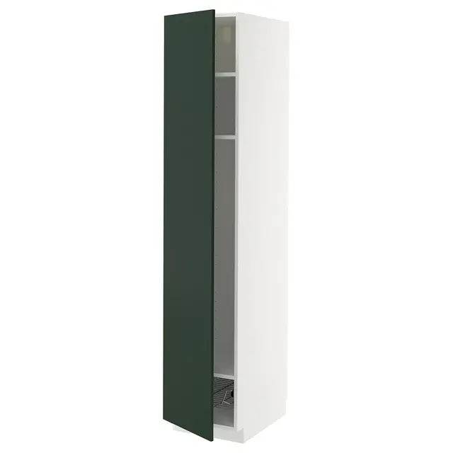 METOD Висока шафа, полиці/дротяний кошик - білий/Havstorp глибокий зелений 40x60x200 см