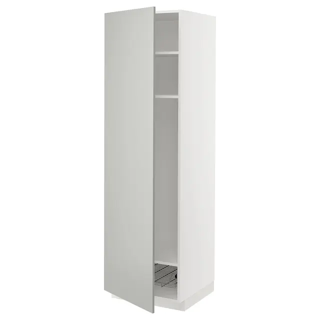 METOD Висока шафа, полиці/дротяний кошик - білий/Havstorp світло-сірий 60x60x200 см