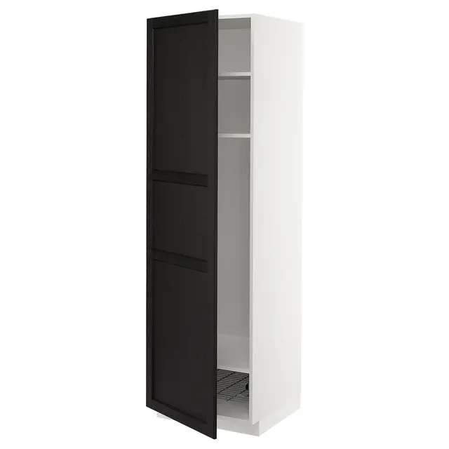 METOD Висока шафа, полиці/дротяний кошик - білий/Lerhyttan чорна морилка 60x60x200 см