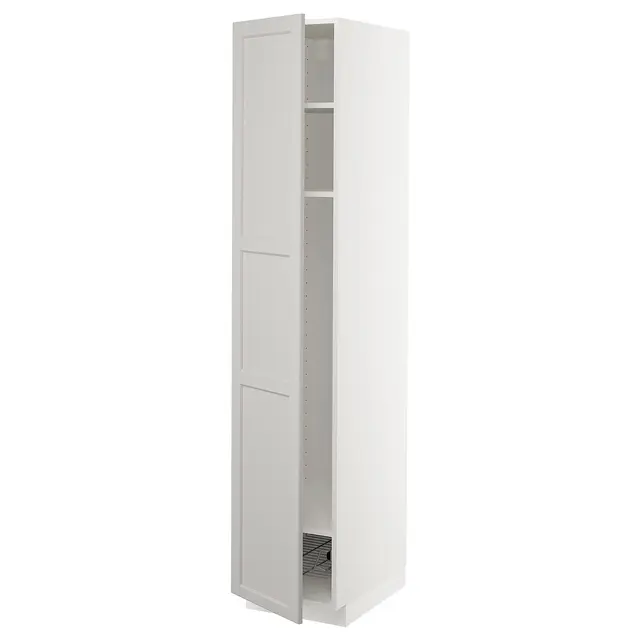 METOD Висока шафа, полиці/дротяний кошик - білий/Lerhyttan світло-сірий 40x60x200 см