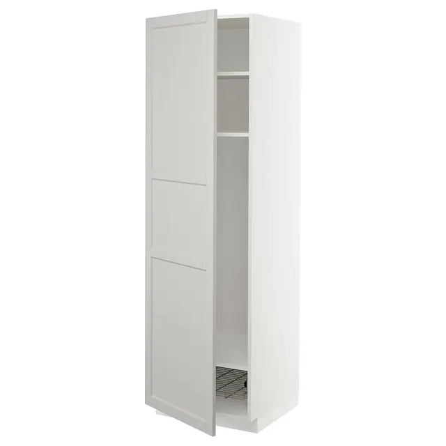 METOD Висока шафа, полиці/дротяний кошик - білий/Lerhyttan світло-сірий 60x60x200 см