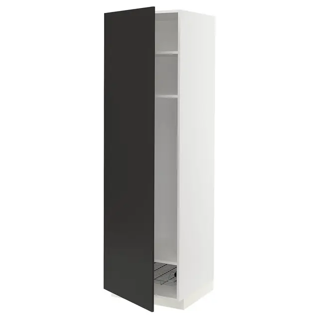 METOD Висока шафа, полиці/дротяний кошик - білий/Nickebo матовий антрацит 60x60x200 см