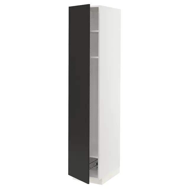 METOD Висока шафа, полиці/дротяний кошик - білий/Nickebo матовий антрацит 40x60x200 см