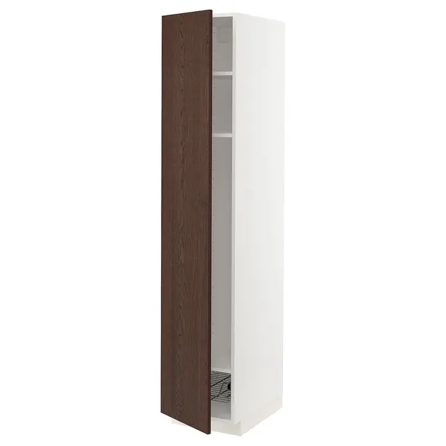 METOD Висока шафа, полиці/дротяний кошик - білий/Sinarp коричневий 40x60x200 см