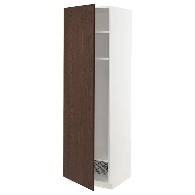 METOD Висока шафа, полиці/дротяний кошик - білий/Sinarp коричневий 60x60x200 см