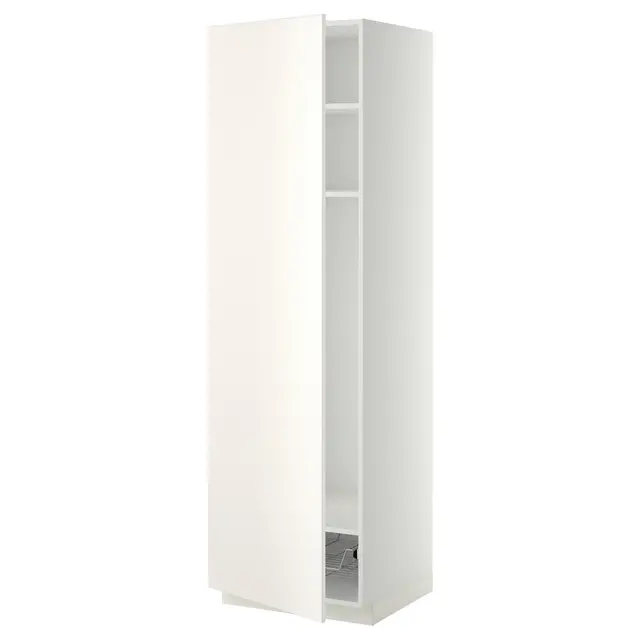 METOD Висока шафа, полиці/дротяний кошик - білий/Veddinge білий 60x60x200 см