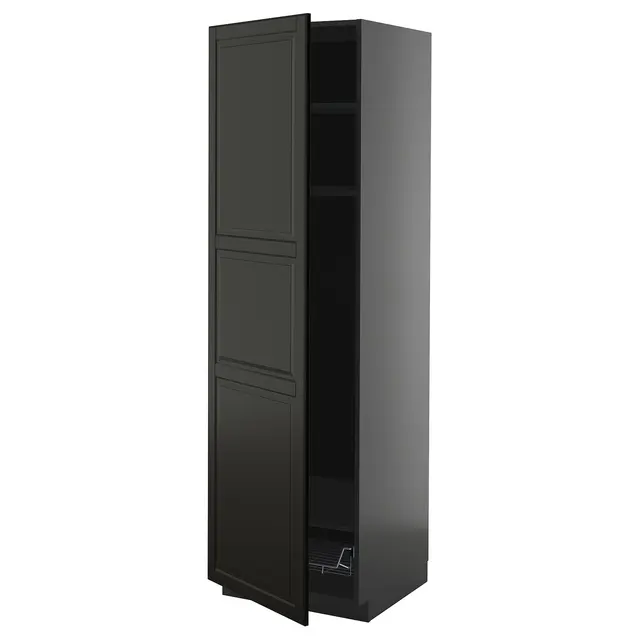 METOD Висока шафа, полиці/дротяний кошик - чорно-сірий/Bodbyn чорний 60x60x200 см