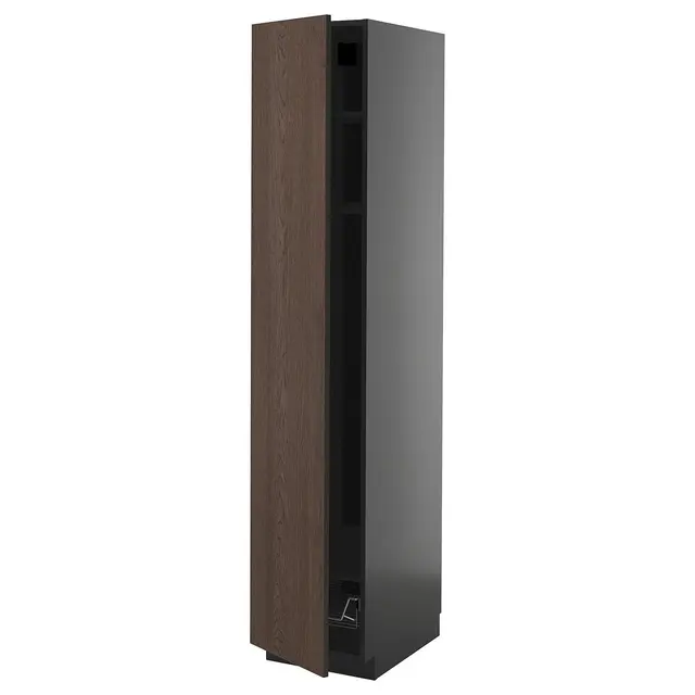 METOD Висока шафа, полиці/дротяний кошик - чорно-сірий/Sinarp коричневий 40x60x200 см