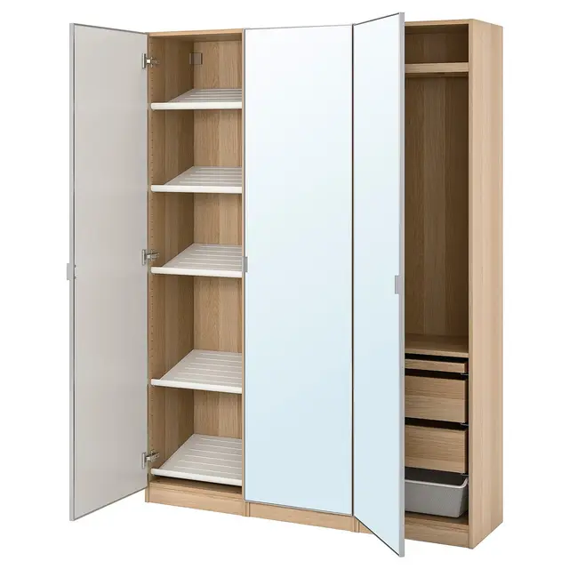 PAX / ÅHEIM Комбінація шафи - імітація біленого дуба/дзеркало 150x38x201 см