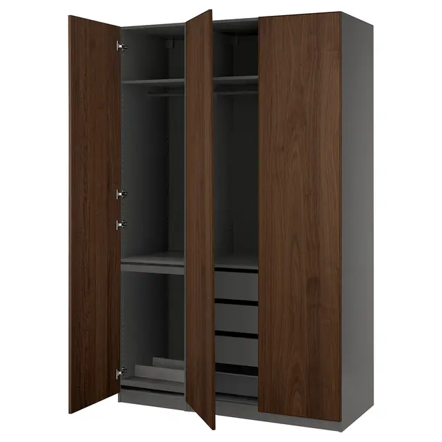 PAX / BJÖRNESKOGEN Комбінація шафи - темно-сірий/горіховий шпон 150x60x236 см