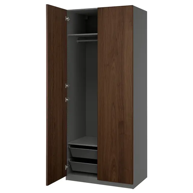 PAX / BJÖRNESKOGEN Комбінація шафи - темно-сірий/горіховий шпон 100x60x236 см