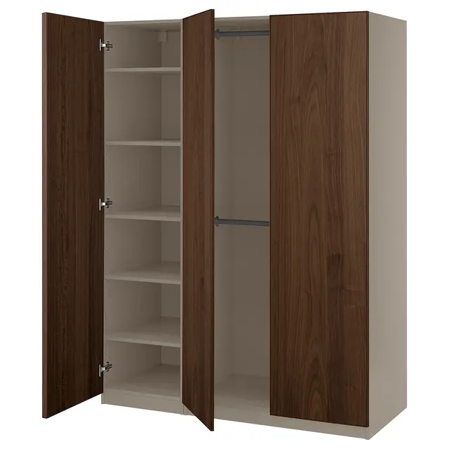PAX / BJÖRNESKOGEN Комбінація шафи - сіро-бежевий/горіховий шпон 150x58x201 см