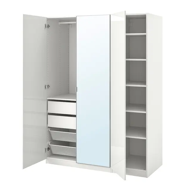 PAX / FARDAL/ÅHEIM Комбінація шафи - глянцевий білий/дзеркало 150x60x201 см