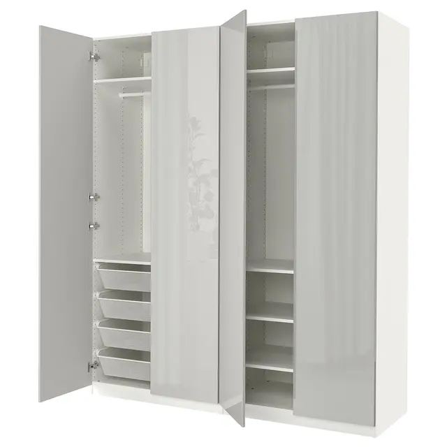 PAX / FARDAL Шафа - білий/високий глянець світло-сірий 200x60x236 см