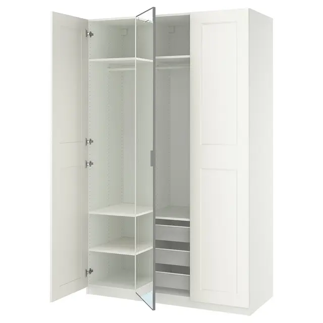 PAX / KAMMARTORP/GRIMO Комбінація шафи - білий дзеркало/сірий білий 150x60x236 см