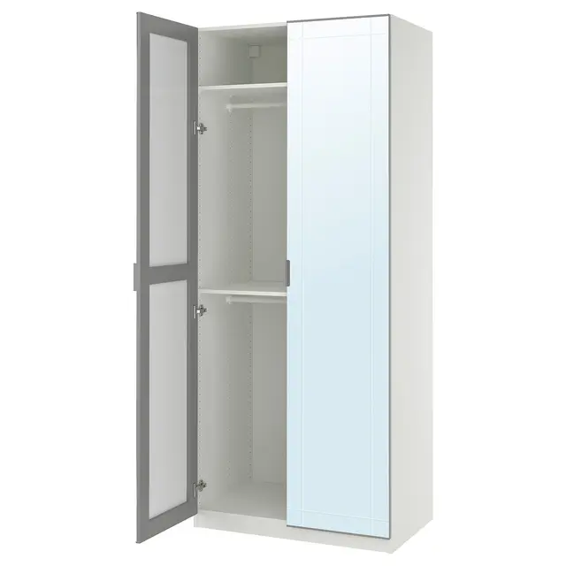 PAX / KAMMARTORP Комбінація шафи - білий дзеркало/сірий 100x60x236 см