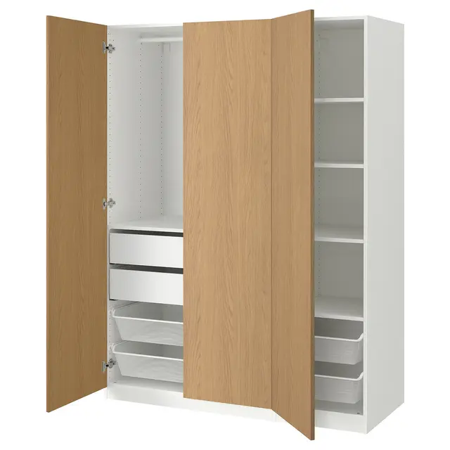PAX / STORKLINTA Комбінація шаф - білий/імітація дуба 150x60x201 см