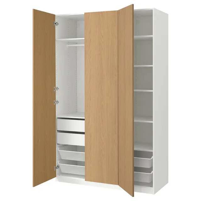 PAX / STORKLINTA Комбінація шаф - білий/імітація дуба 150x60x236 см