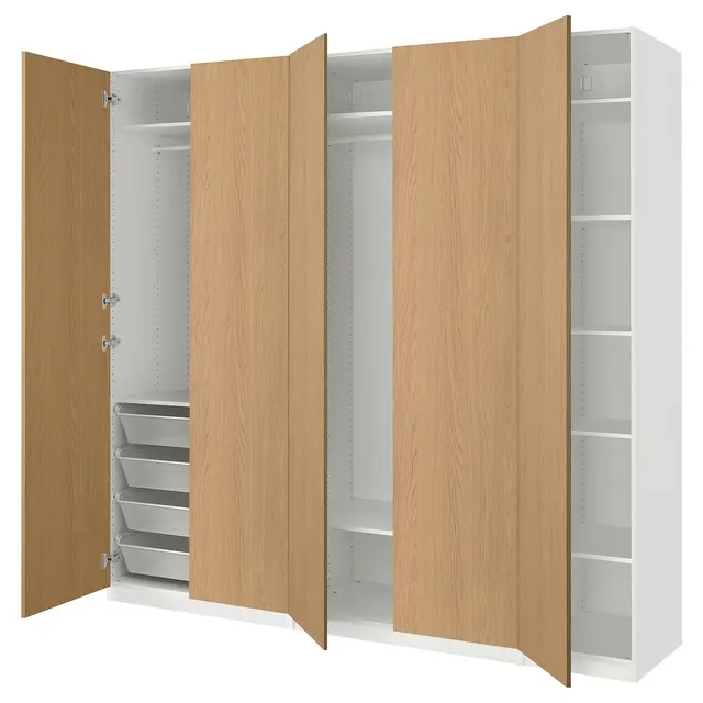 PAX / STORKLINTA Комбінація шаф - білий/імітація дуба 250x60x236 см