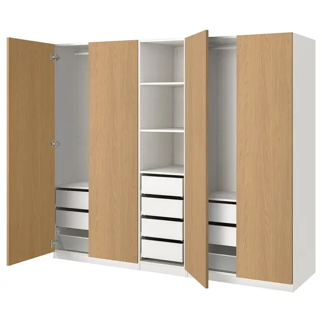 PAX / STORKLINTA Комбінація шаф - білий/імітація дуба 250x60x201 см