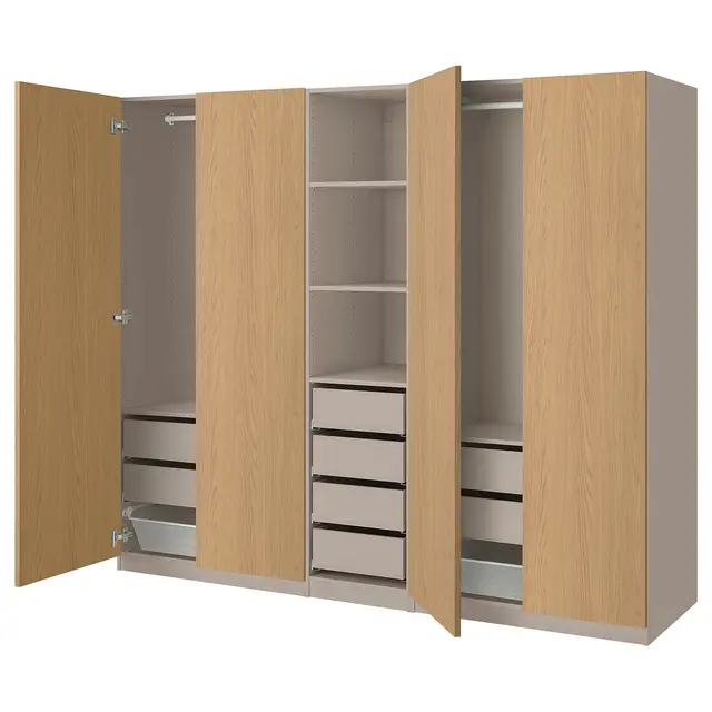 PAX / STORKLINTA Комбінація шаф - сіро-бежевий/імітація дуба 250x58x201 см